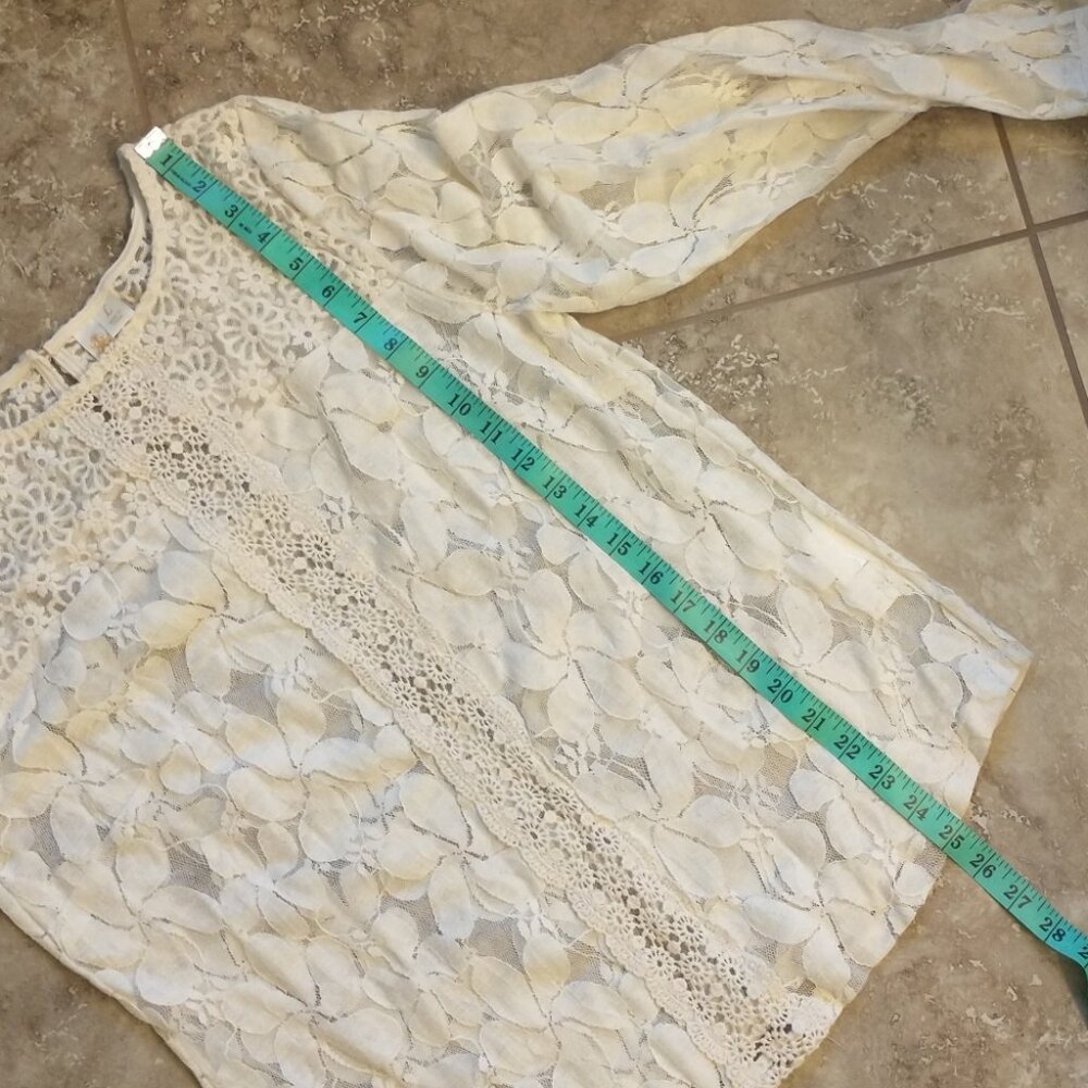 Women's ADiva Off White Lace Sheer Long Sleeve Blouse Size Large - Picture 10 of 11